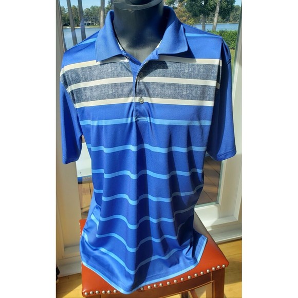 PGA Other - PGA Tour Men's Golf Short Sleeve Polo Blue/Charcoal Striped Shirt Size XL